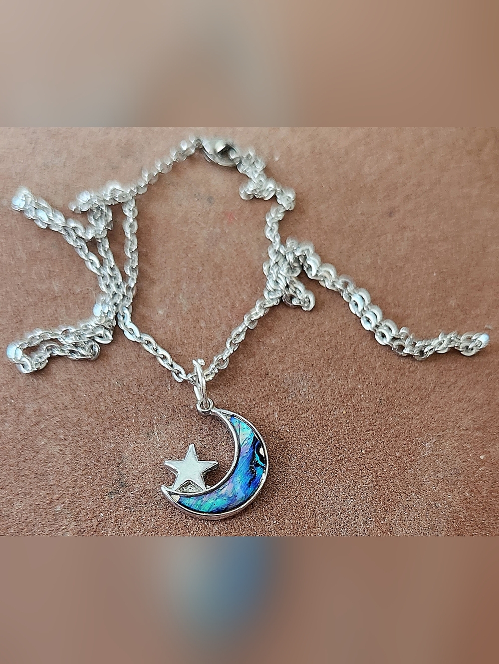 Abalone and Silver, Half-Moon and Star Necklace.  Brand New!